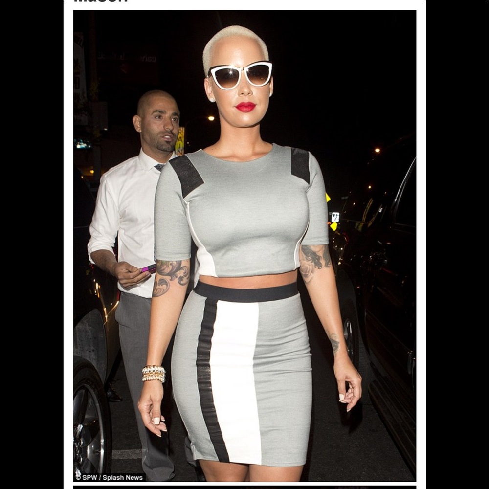 Mason by Mason Gray Leather Trimmed Pencil Skirt